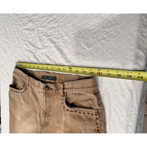 Lauren Jeans Ralph Lauren Women's Size12 Tan‎ w/ Metallic Accents side leg  VGE - Picture 8 of 16